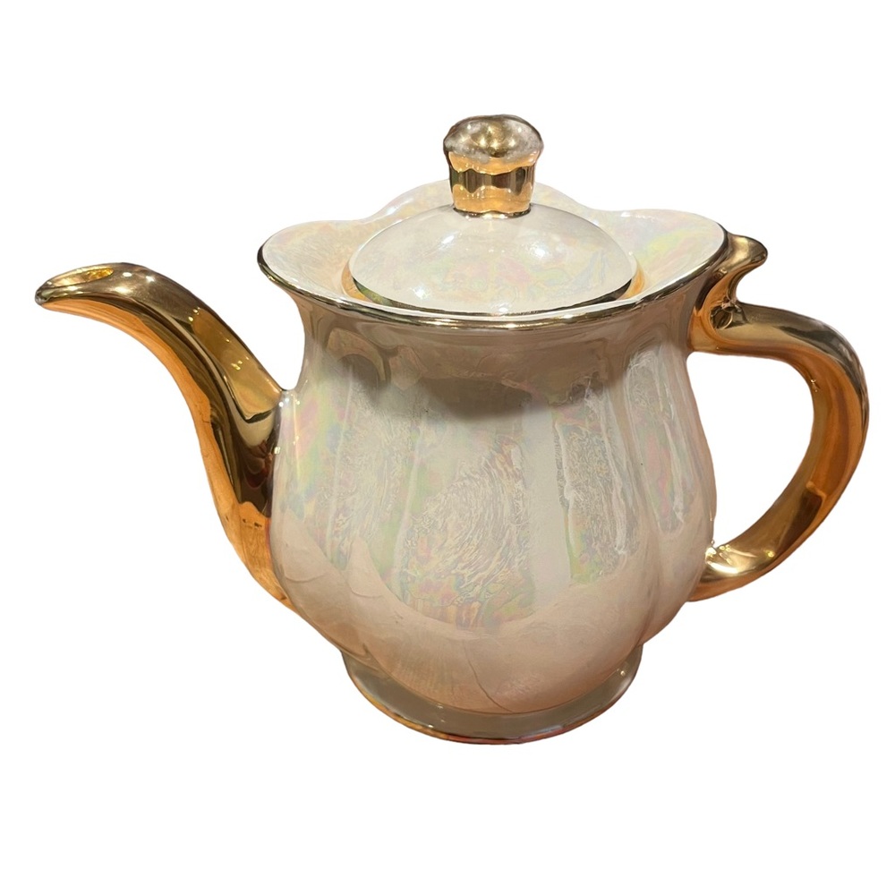 Vintage Pearl-22KT Gold Hand Crafted Tea Pot Porcelain Made in US, Iridescent
